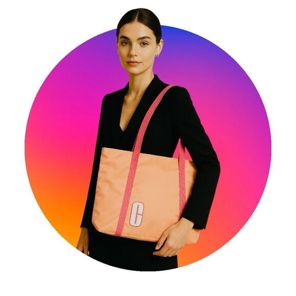 Clinique Peach & Pink Logo Tote Bag Shoulder Bag - Picture 1 of 9